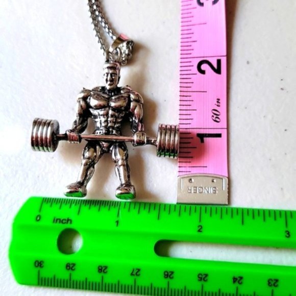 Weightlifter Bodybuilder Necklace Stainless Steel Silver Color 22" New - Picture 9 of 14